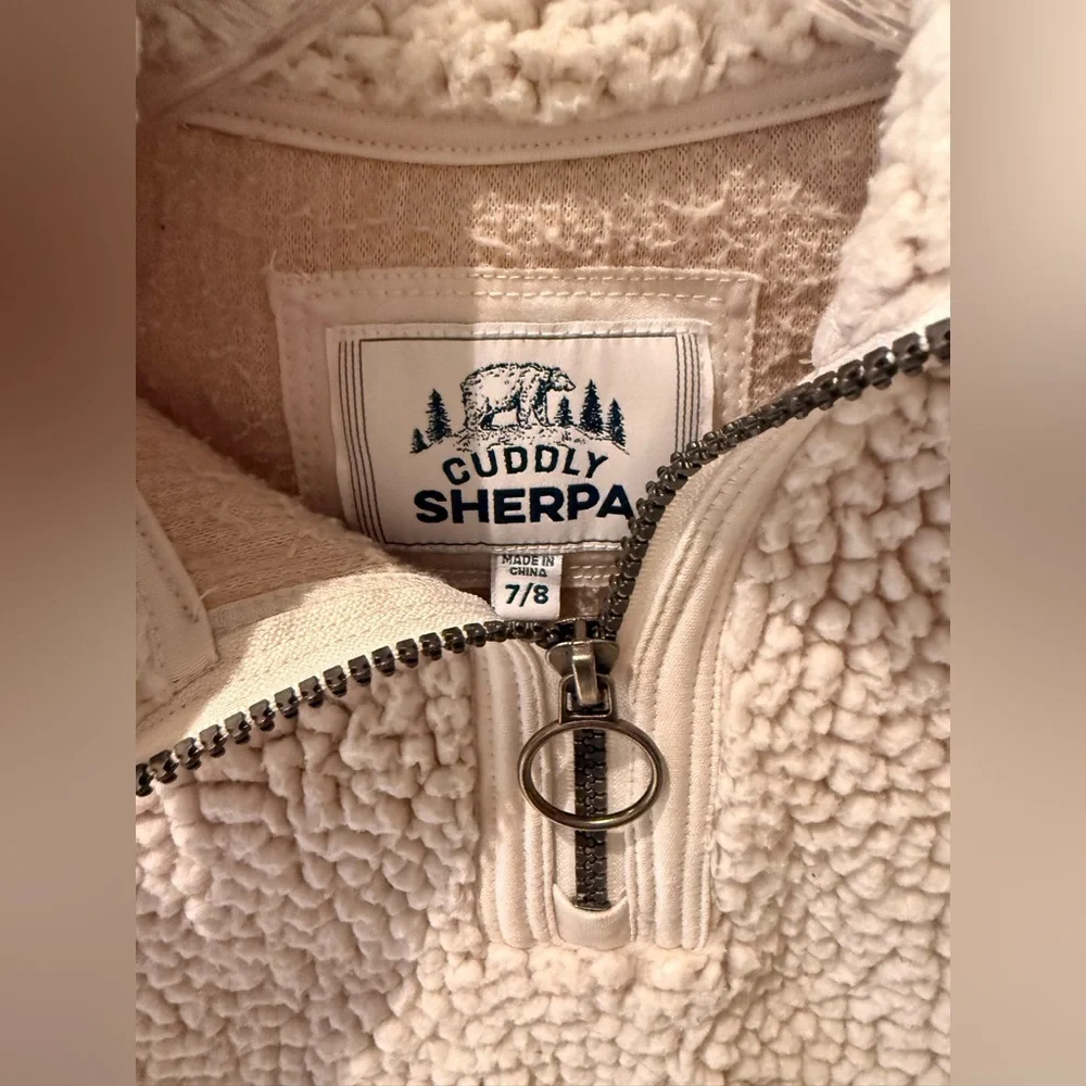 Girls Cream Sherpa cuddly quarter zip Sweater - Picture 3 of 3